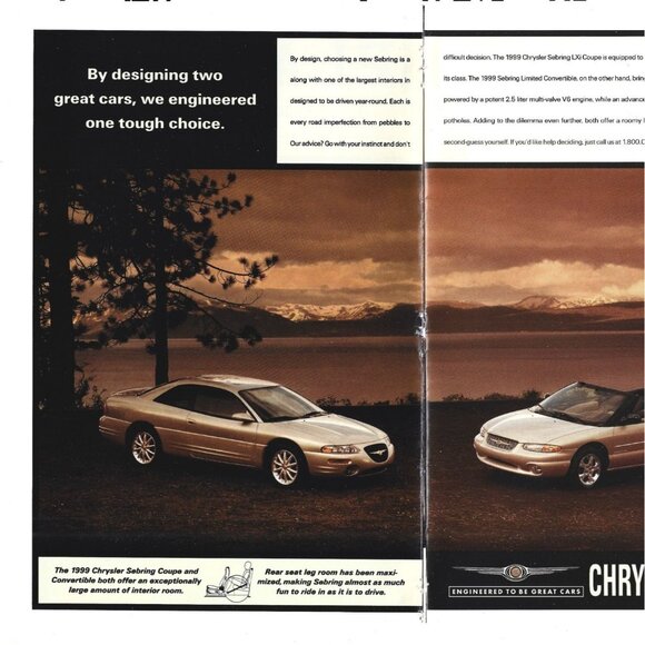 Chrysler's Sebring 1999 LXi Coupe Luxury Car 1990s Vintage Print Ad 2 PAGE - Picture 2 of 4